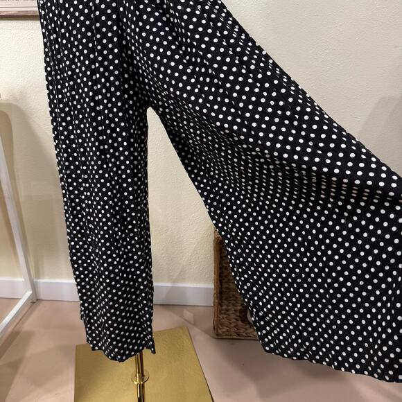 Vtg Black White Polka Dot Wide Leg Jumpsuit Mod Retro Rockabilly Gothabilly XS - Picture 5 of 6